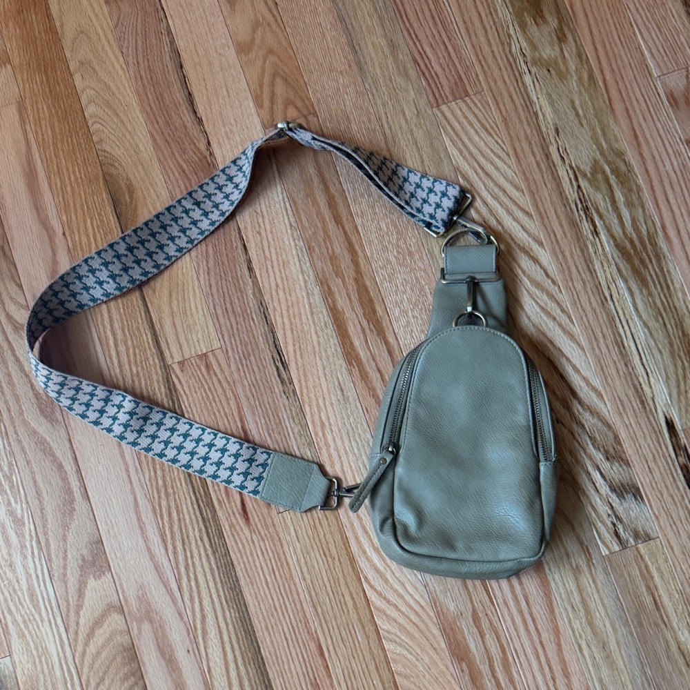 Urban Originals Olive Green Leather Crossbody Sling with Patterned Strap